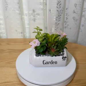 DR0118 (2) Suculenta Artificial Azul em Vaso Vintage "Garden"