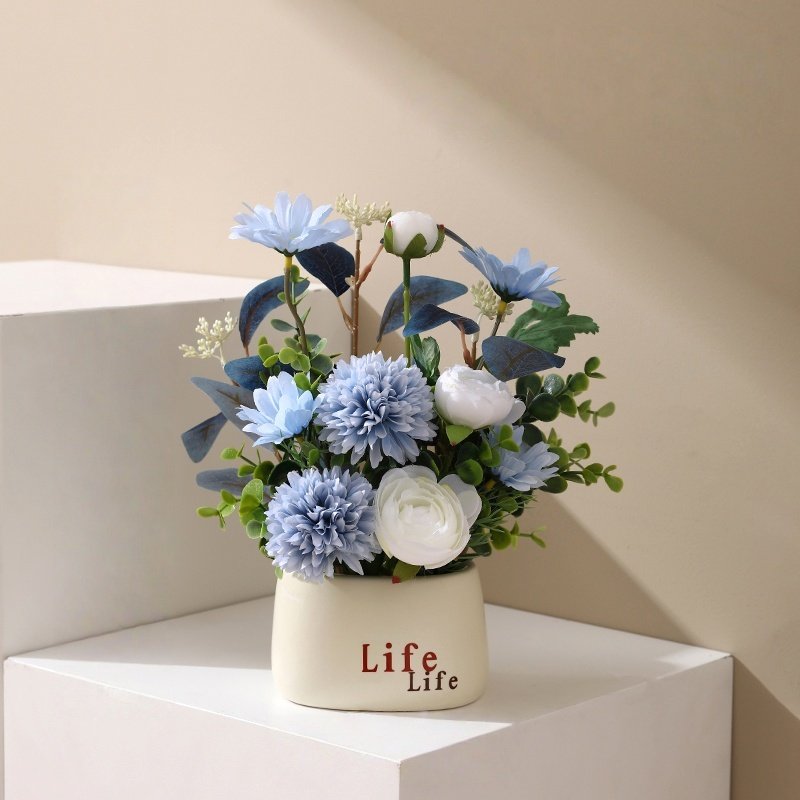 ZH0033 (1) - Conjunto de plantas artificiais azuis e brancas