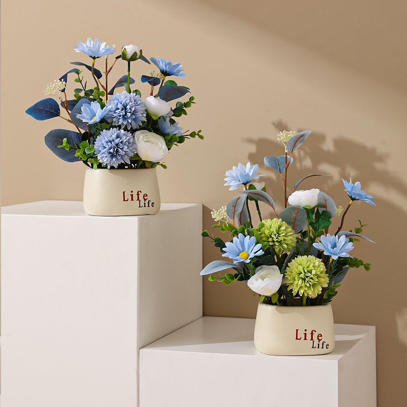 ZH0033 (2) - Conjunto de plantas artificiais azuis e brancas