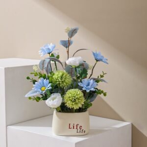 ZH0033 (3) profile - Conjunto de plantas artificiais azuis e brancas