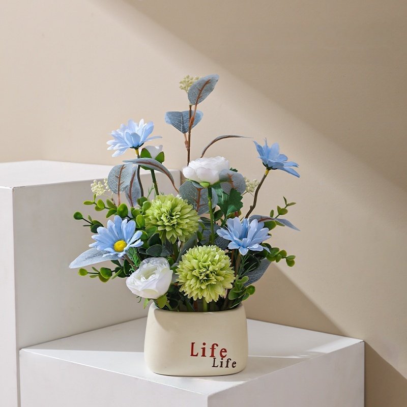 ZH0033 (3) profile - Conjunto de plantas artificiais azuis e brancas