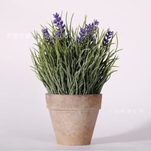 ZH0034 Planta artificial de lavanda em vaso rústico de polpa de papel