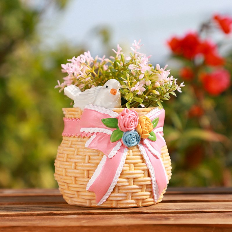 KT0059 (3) - Vasos Cestos de Vime com Coelho e Pombo