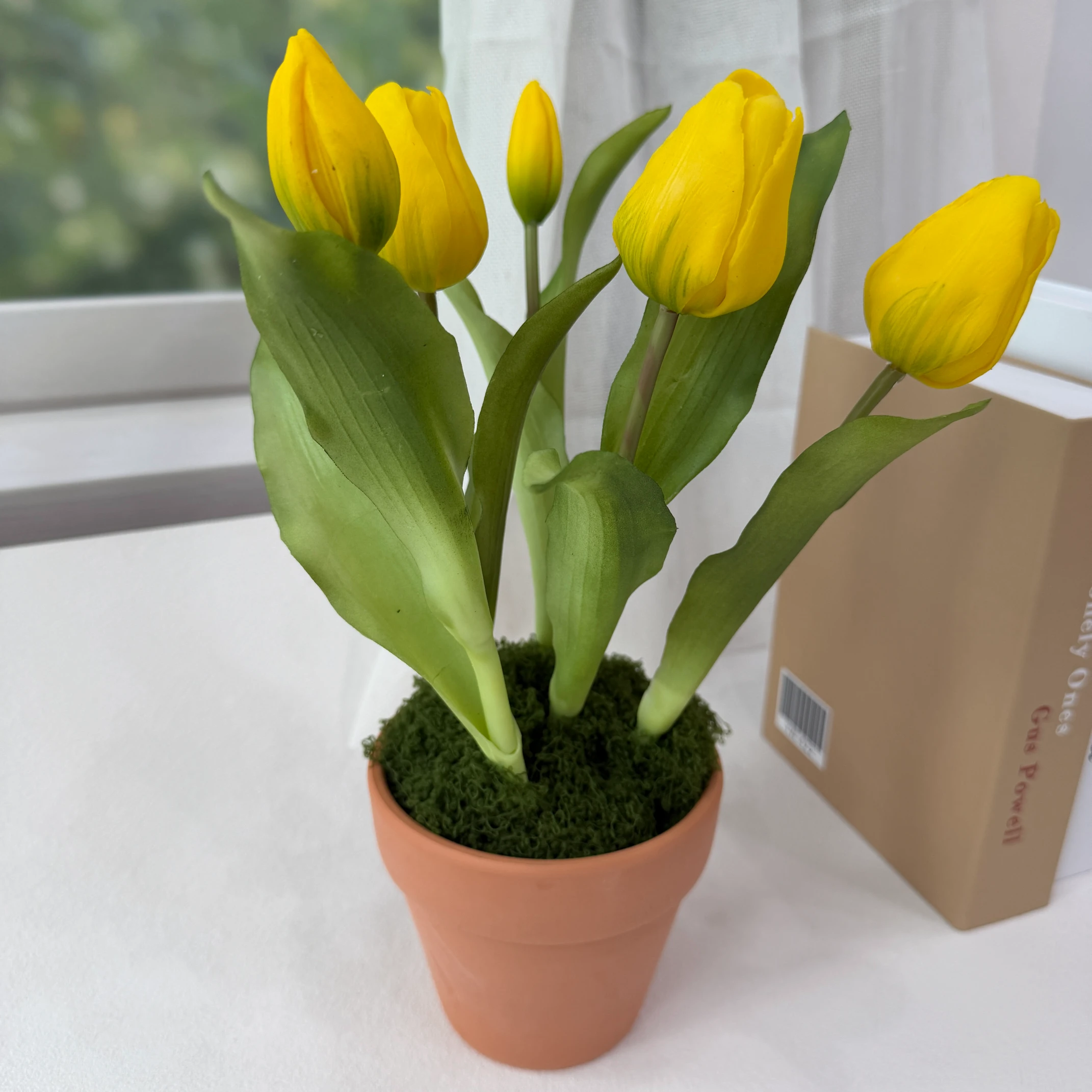 SE0017 (5) tulipa amarela artificial com vaso