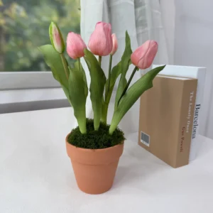 SE0020 (5) - Tulipa Rosa Artificial em Vaso de Barro
