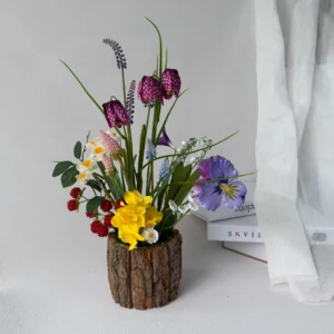 SE0022 (3) -Arranjo Floral Artificial em Vaso de Madeira