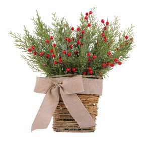 WCH0006 (2) profile - Cesta Decorativa Natalina com Bagas Vermelhas e Laço de Juta
